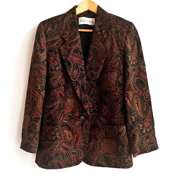 JH Collectibles Jackets & Blazers - Vintage JH Collectibles Dark Paisley Print Silk Classic Blazer 4